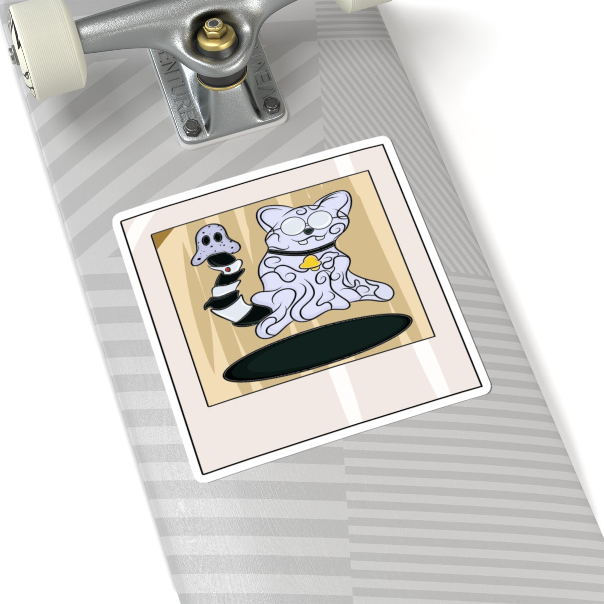 Vinyl Decal - Funny Ghost Cat with Ghost Tail Polaroid pic