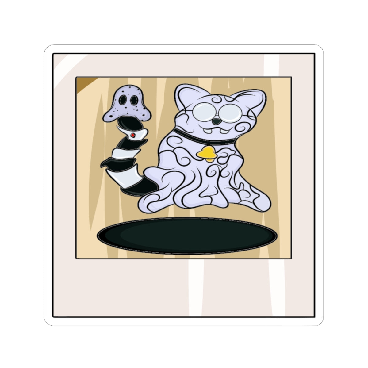 Vinyl Decal - Funny Ghost Cat with Ghost Tail Polaroid pic