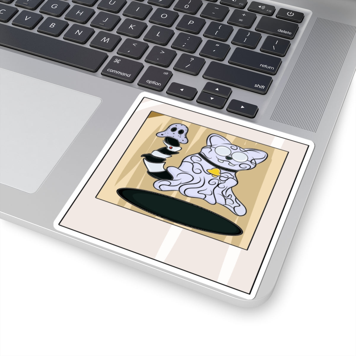 Vinyl Decal - Funny Ghost Cat with Ghost Tail Polaroid pic