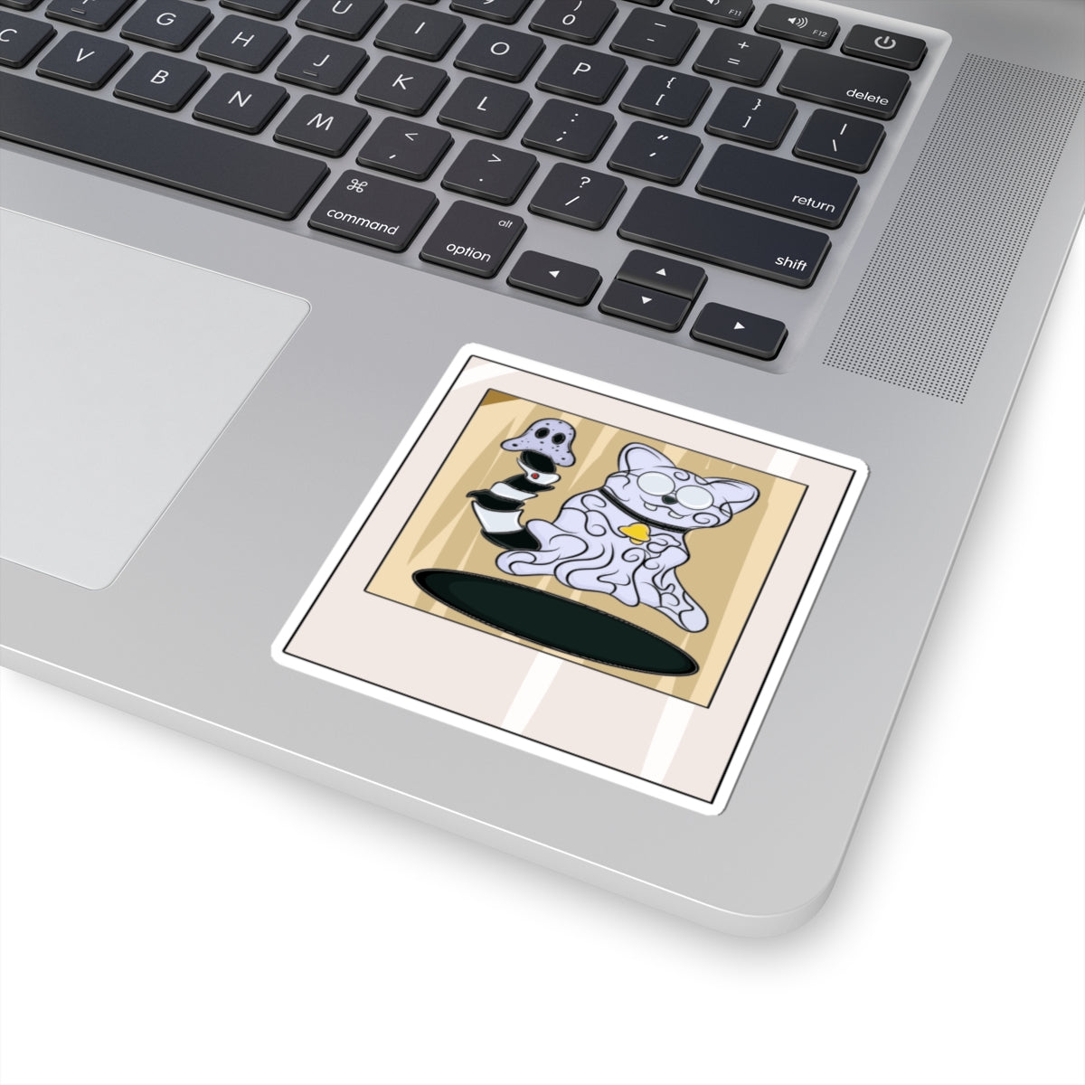 Vinyl Decal - Funny Ghost Cat with Ghost Tail Polaroid pic