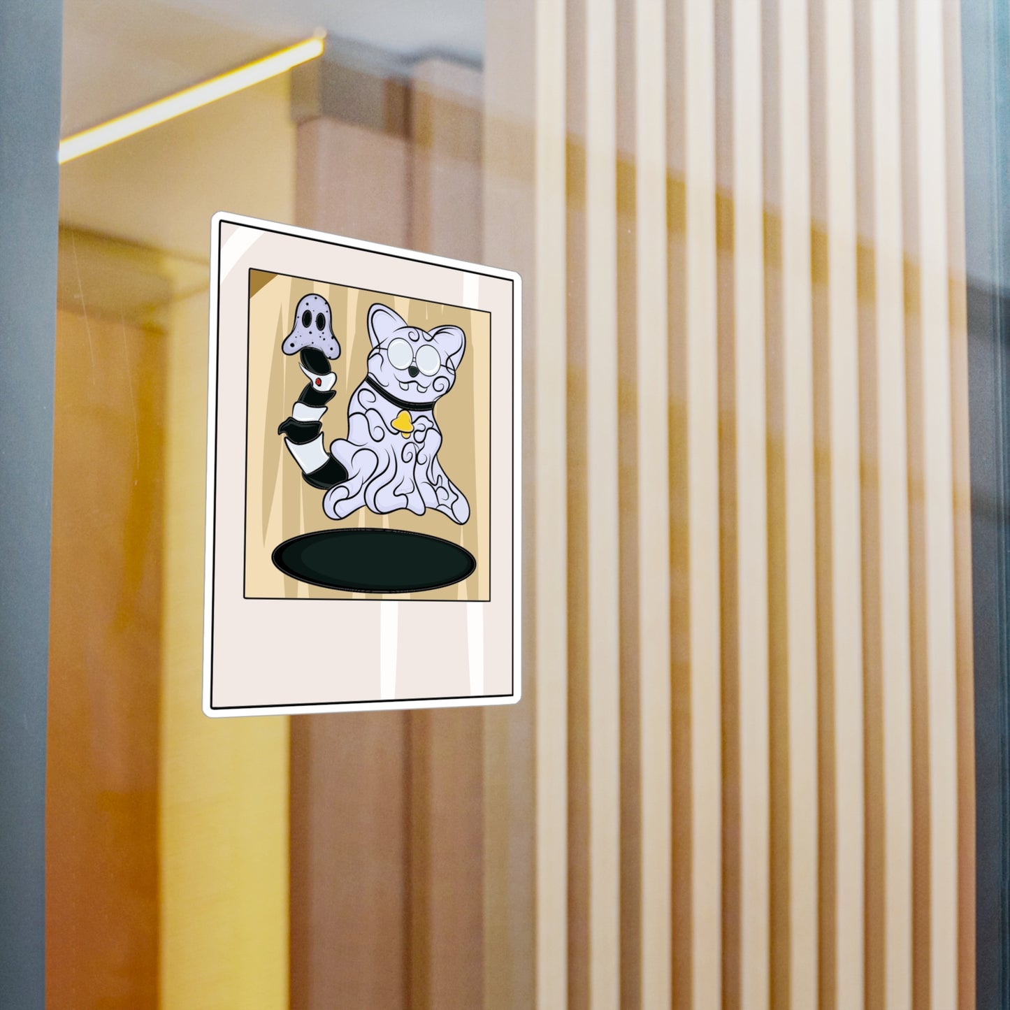 Vinyl Decal - Funny Ghost Cat with Ghost Tail Polaroid pic