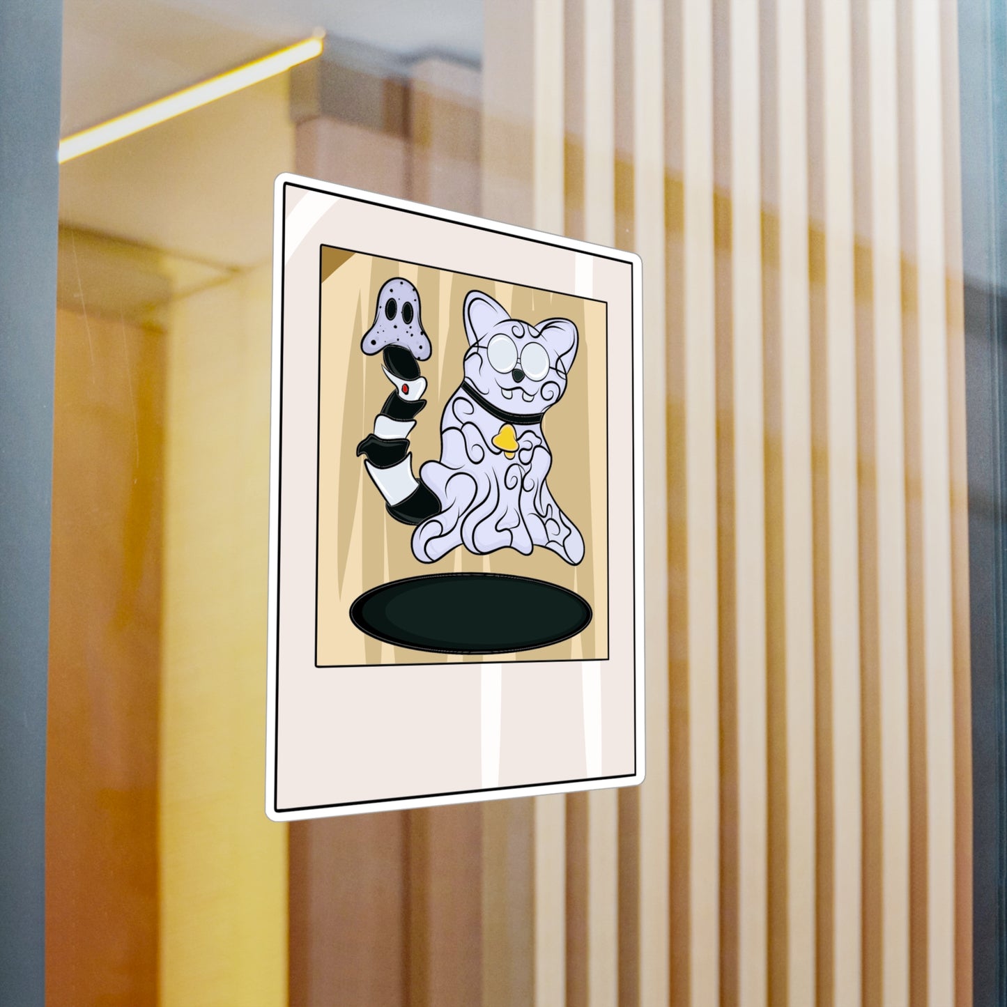 Vinyl Decal - Funny Ghost Cat with Ghost Tail Polaroid pic