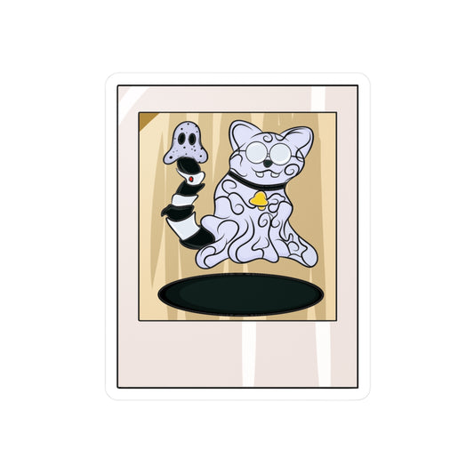 Vinyl Decal - Funny Ghost Cat with Ghost Tail Polaroid pic