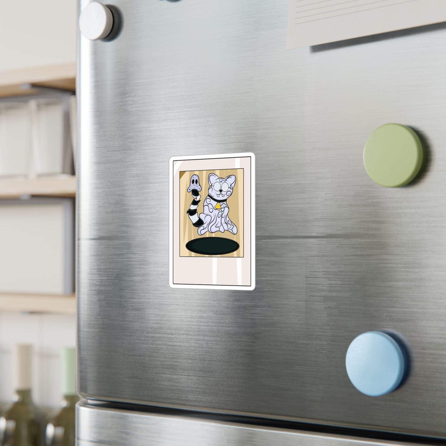 Vinyl Decal - Funny Ghost Cat with Ghost Tail Polaroid pic