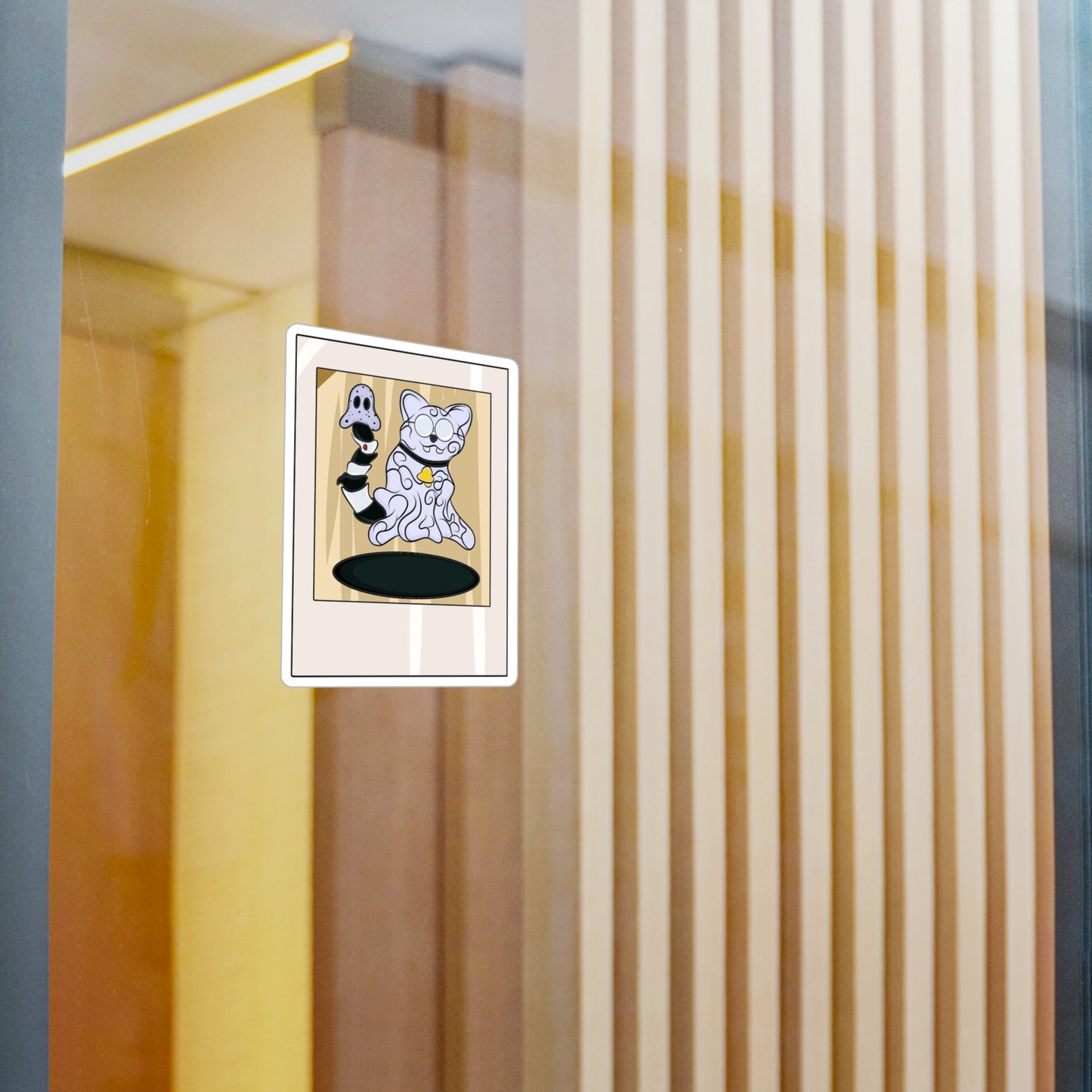 Vinyl Decal - Funny Ghost Cat with Ghost Tail Polaroid pic