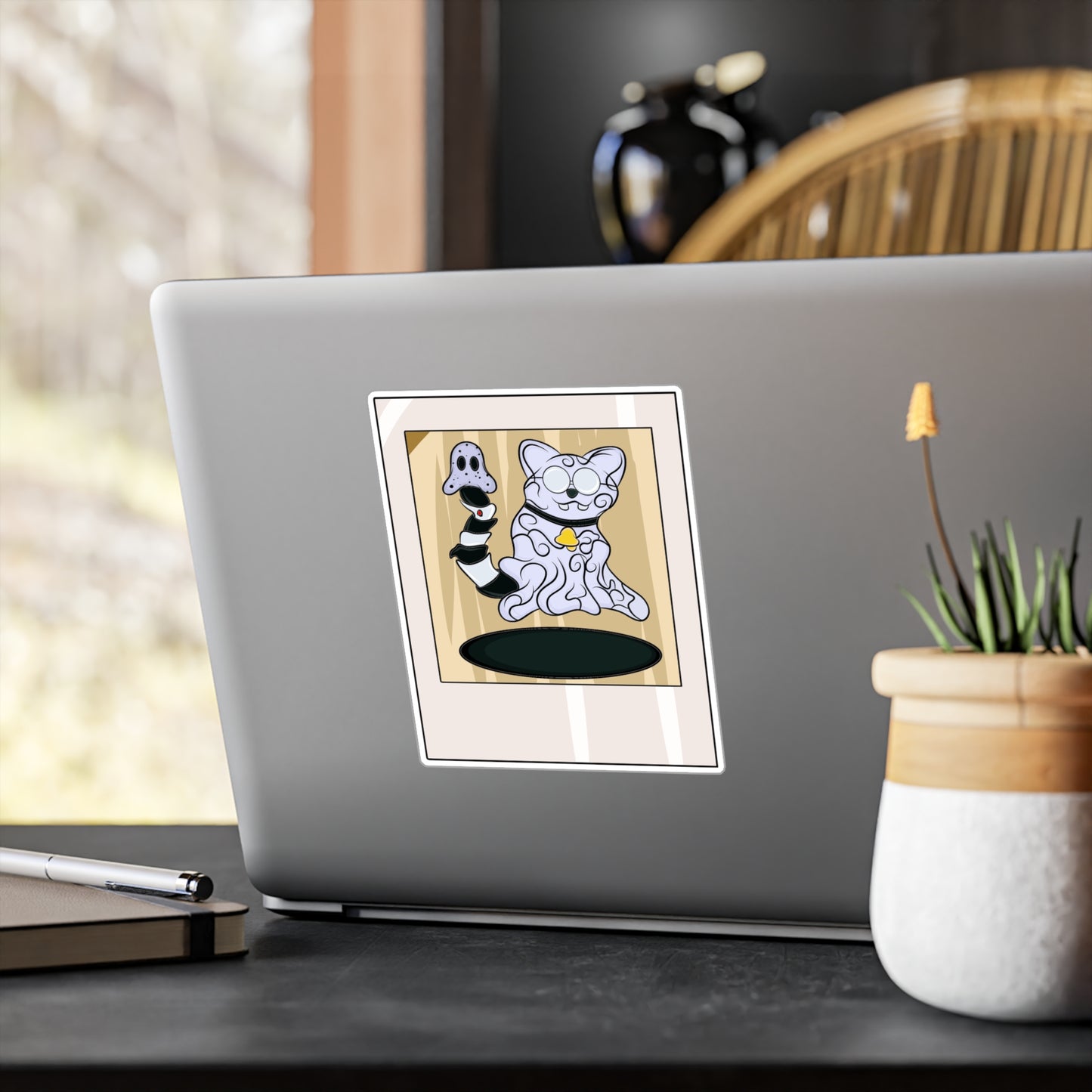 Vinyl Decal - Funny Ghost Cat with Ghost Tail Polaroid pic