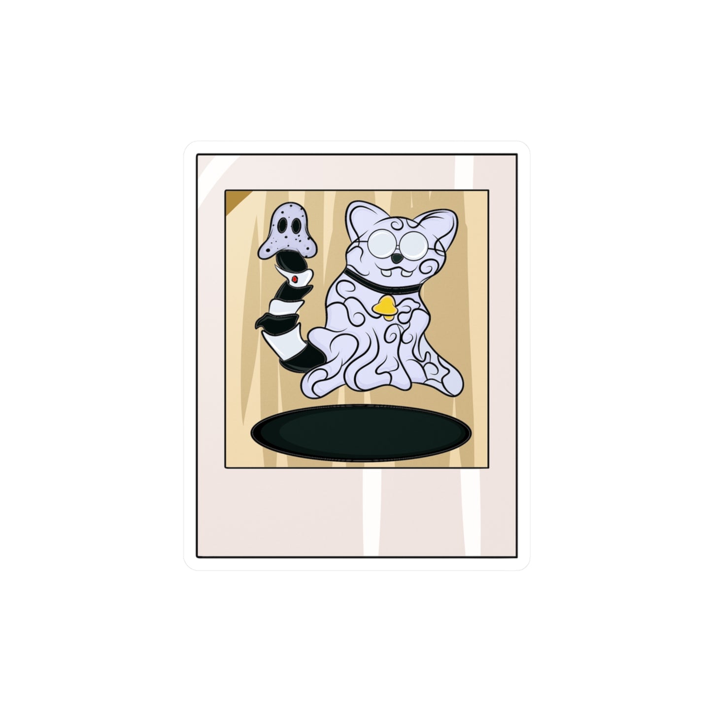 Vinyl Decal - Funny Ghost Cat with Ghost Tail Polaroid pic