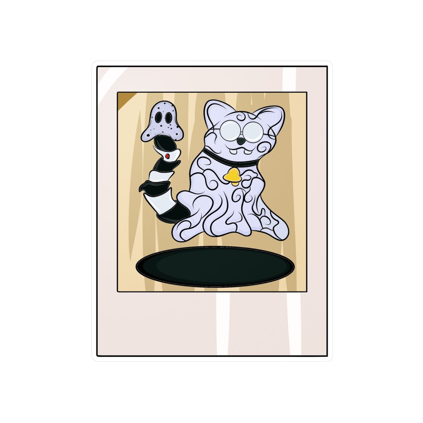 Vinyl Decal - Funny Ghost Cat with Ghost Tail Polaroid pic
