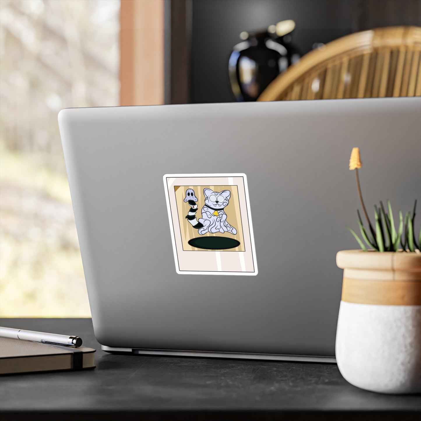 Vinyl Decal - Funny Ghost Cat with Ghost Tail Polaroid pic