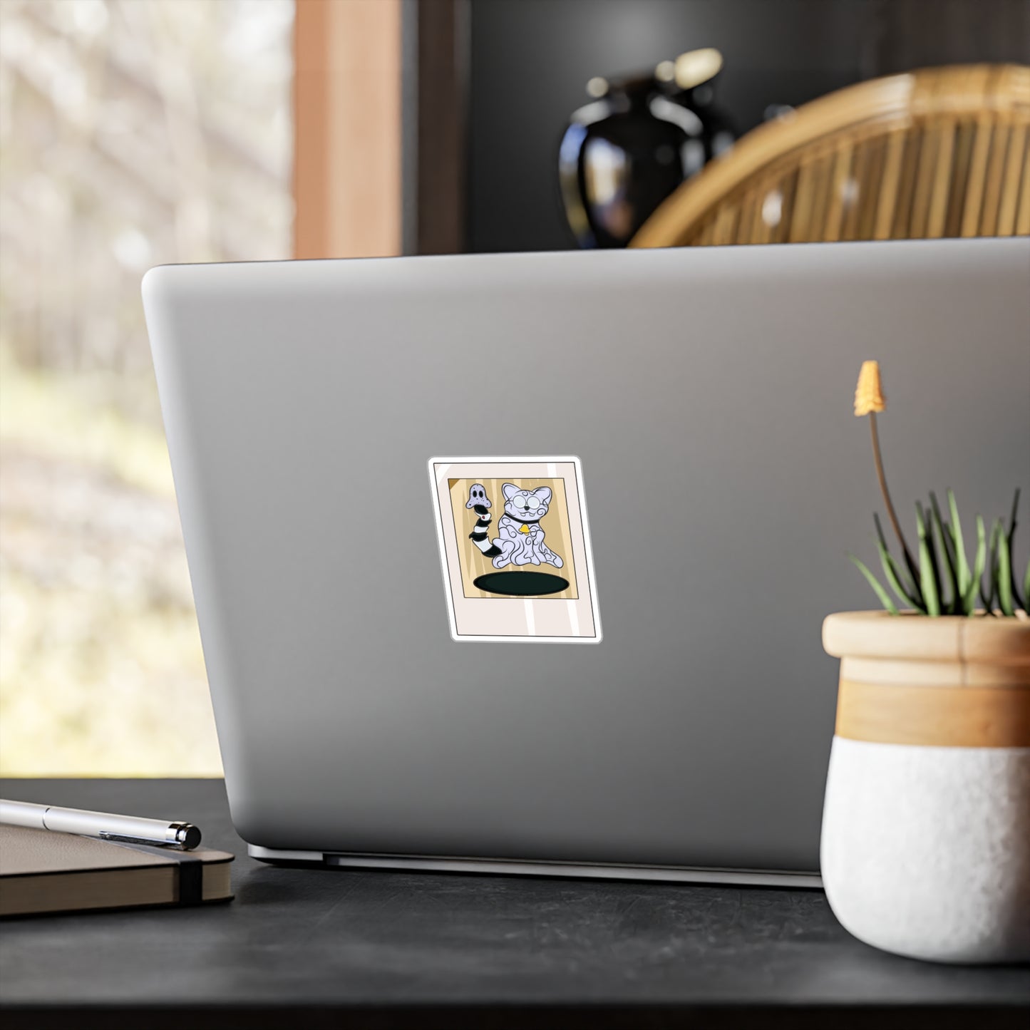 Vinyl Decal - Funny Ghost Cat with Ghost Tail Polaroid pic